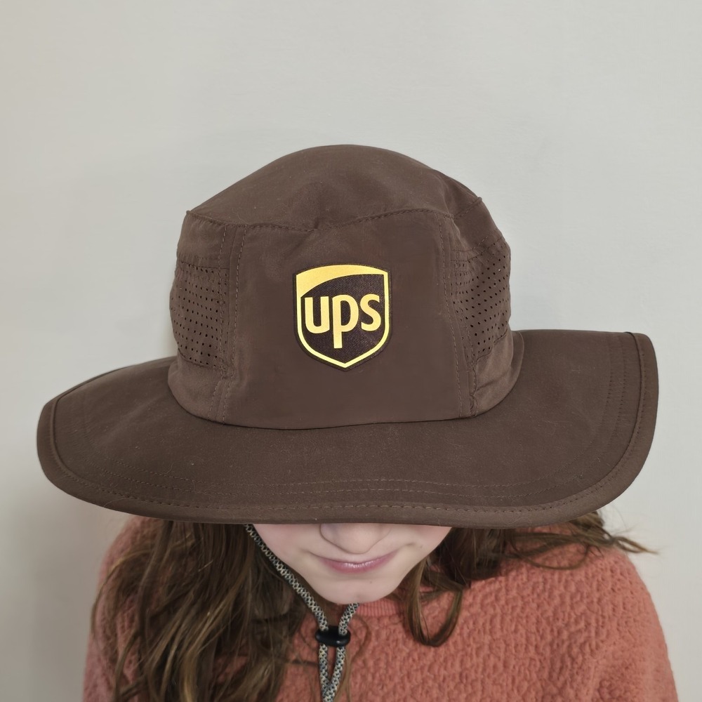 UPS United Parcel Service Boonie Bucket UV Sun Beach Hat‎ Brown Neck Strap OSFM